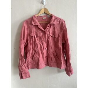 Linden Hill Womens Linen Button Up Jacket Size L Pink Coastal Beachy Pockets